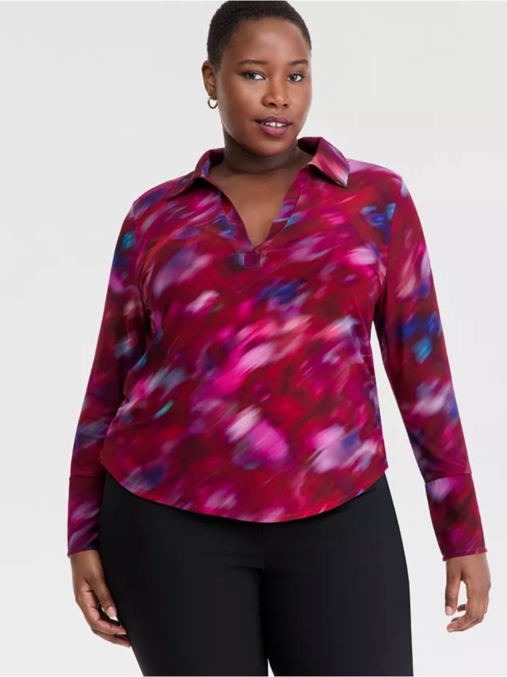 INC International Concepts /NWT /Red Abstract Print Long-Sleeve Blouse / 1X